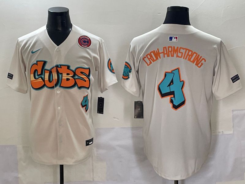 Men 2025 Chicago Cubs #4 Crow-Armstrong Cream Five generations Joint Name Nike MLB Jersey style 3->new york yankees->MLB Jersey